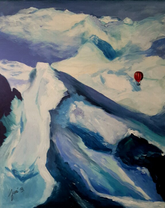 Peinture intitulée "La mongolfière.…" par Janie B., Œuvre d'art originale, Huile