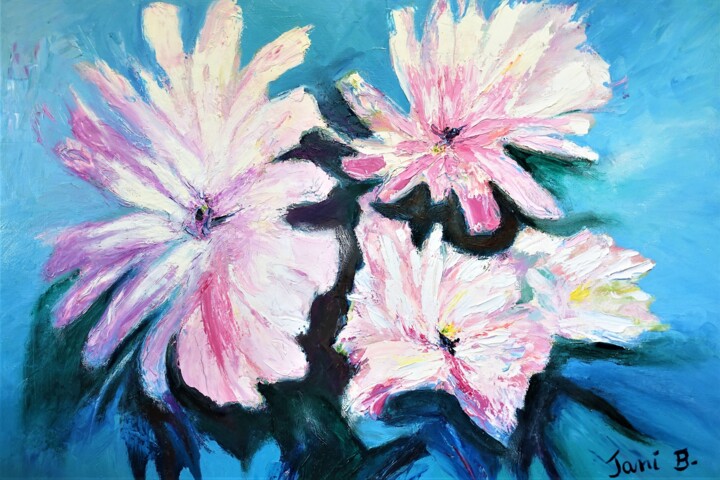 「Quelques fleurs...」というタイトルの絵画 Janie B.によって, オリジナルのアートワーク, オイル ウッドストレッチャーフレームにマウント