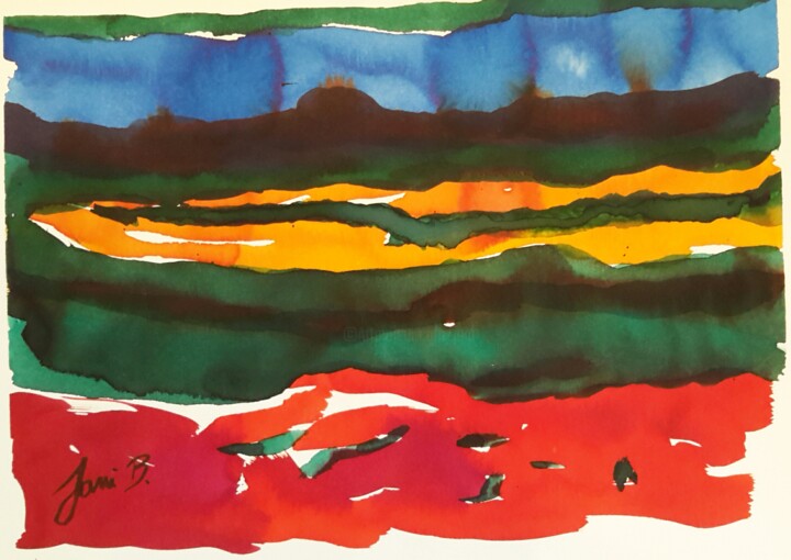 Painting titled "Paysage tonique" by Janie B., Original Artwork, Ink