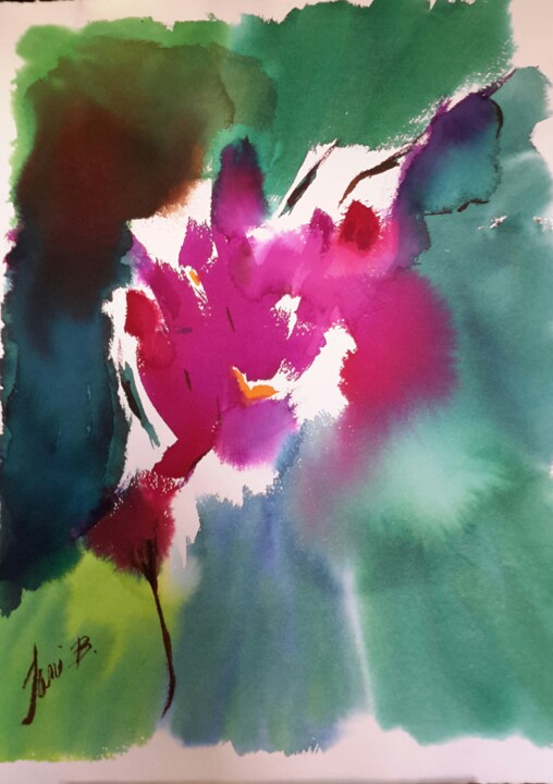 Painting titled "Fleur- abstraction." by Janie B., Original Artwork, Ink