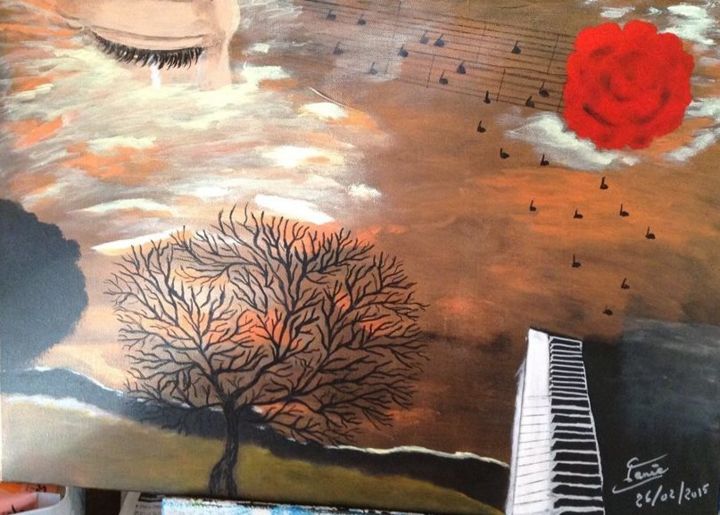 Peinture intitulée "Le piano pleure" par Janiebiso, Œuvre d'art originale