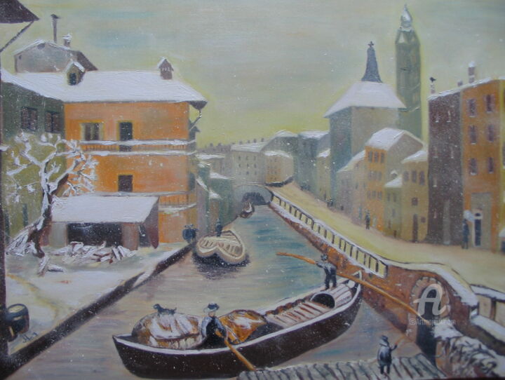 Painting titled "Le grand Canal" by Janie Marty-Rozet, Original Artwork, Oil