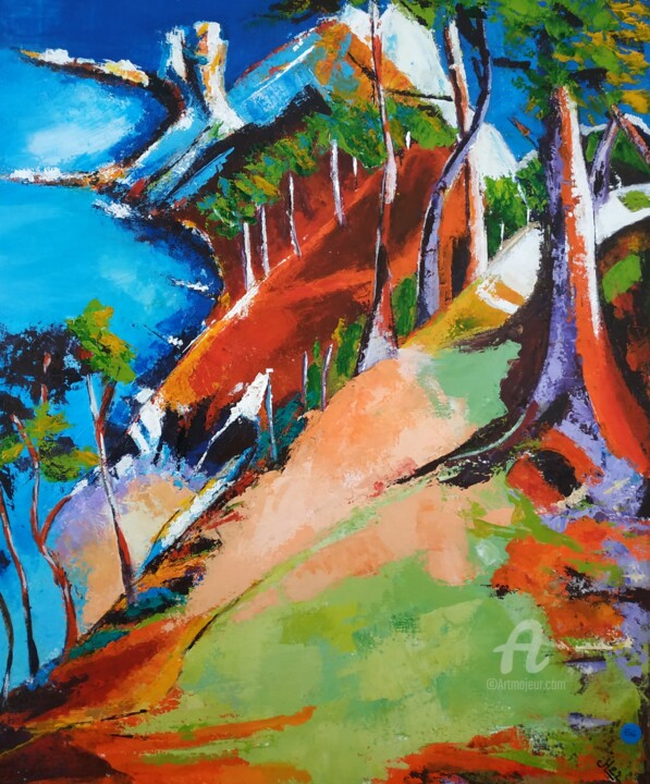 Картина под названием "Crique" - Janie Marty-Rozet, Подлинное произведение искусства, Акрил Установлен на Деревянная рама дл…