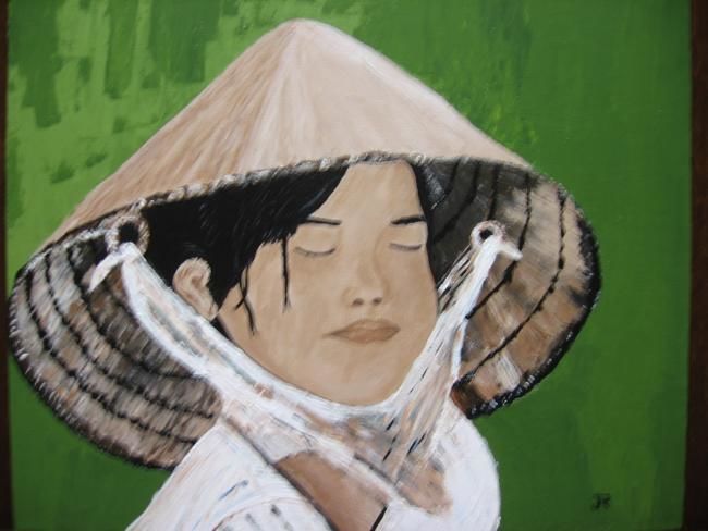 Peinture intitulée "Petite vietnamienne…" par Janine Roquessalane, Œuvre d'art originale