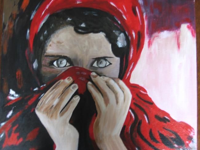 Peinture intitulée "petite fille Afghane" par Janine Roquessalane, Œuvre d'art originale