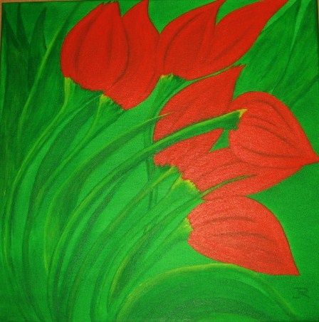 Painting titled "Boutons de tulipes" by Janine Roquessalane, Original Artwork