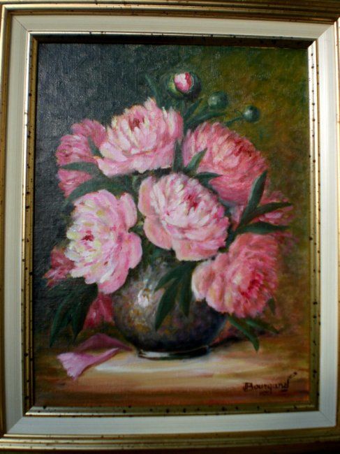 Painting titled "Pivoines" by Janine Bourganel, Original Artwork