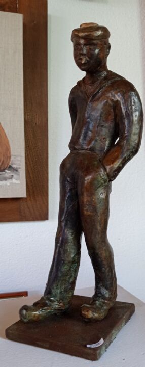 Sculpture titled "pompon rouge" by Janine Le Cann, Original Artwork, Bronze