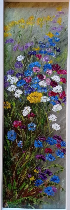 Painting titled "fleurs" by Janine Le Cann, Original Artwork, Oil