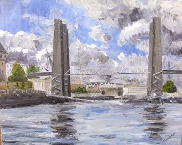 Painting titled "le pont de recouvra…" by Janine Le Cann, Original Artwork