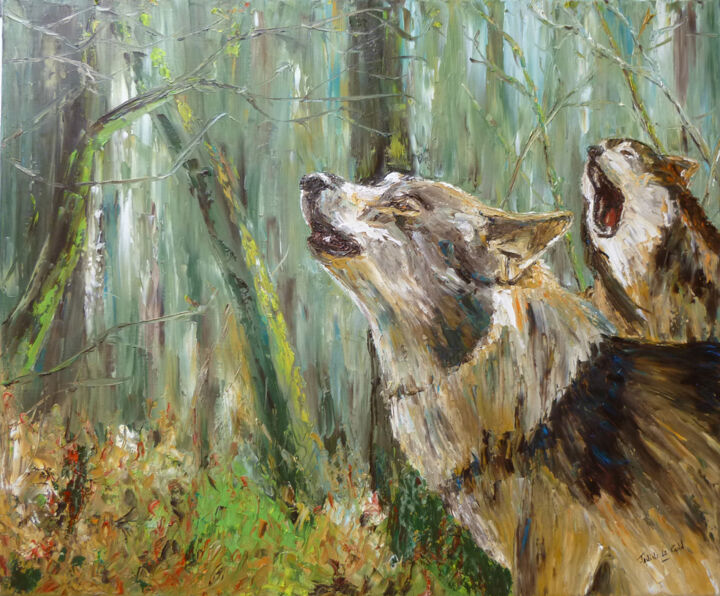 Malerei mit dem Titel "le cri des loups" von Janine Le Cann, Original-Kunstwerk