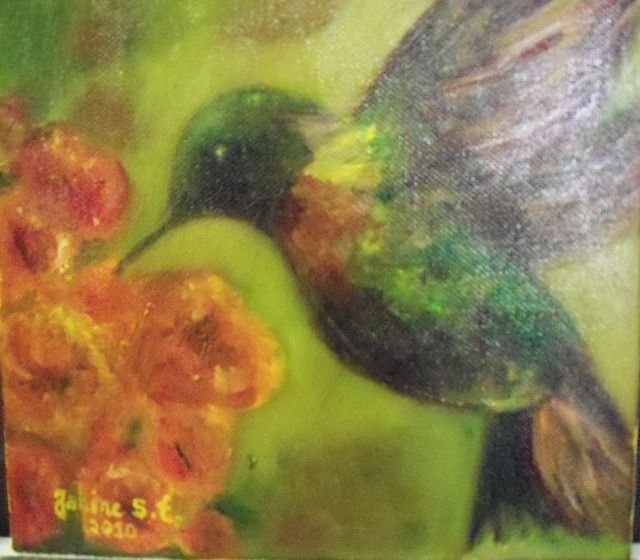 Painting titled "green bird" by Janine Skayem, Original Artwork