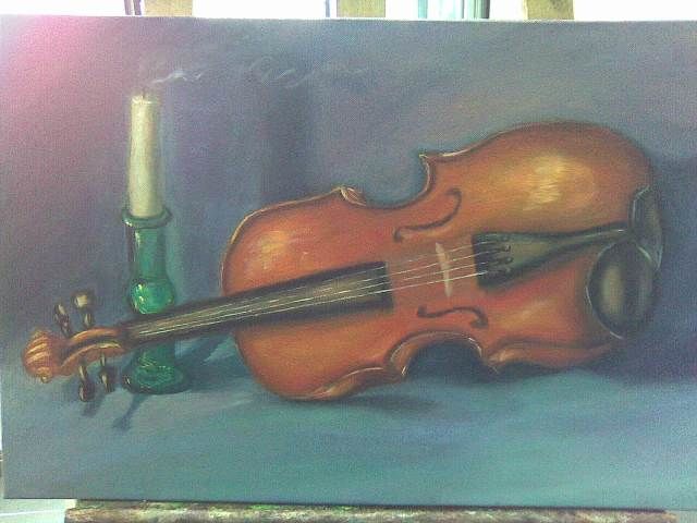 Painting titled "violon" by Janine Skayem, Original Artwork