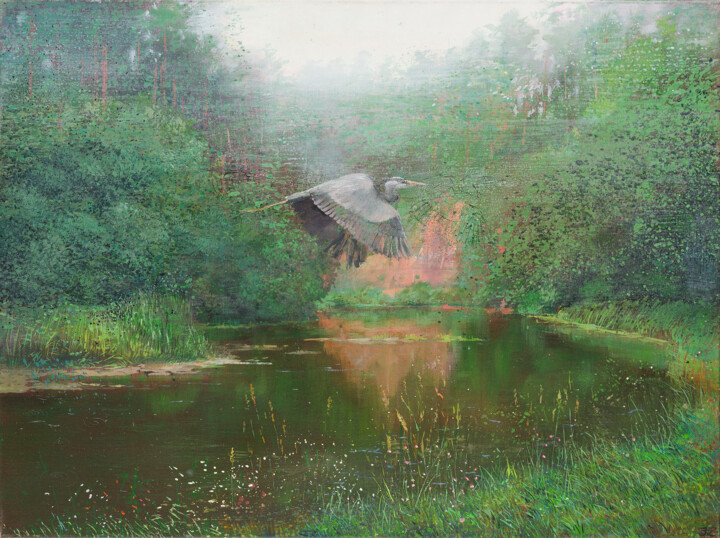Painting titled "River Salaca" by Janis Zingitis, Original Artwork, Acrylic