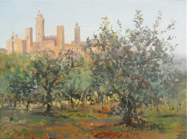 Painting titled "Sangimignano. Study." by Janis Zingitis, Original Artwork, Acrylic