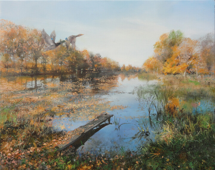 Painting titled "Autumn" by Janis Zingitis, Original Artwork, Oil