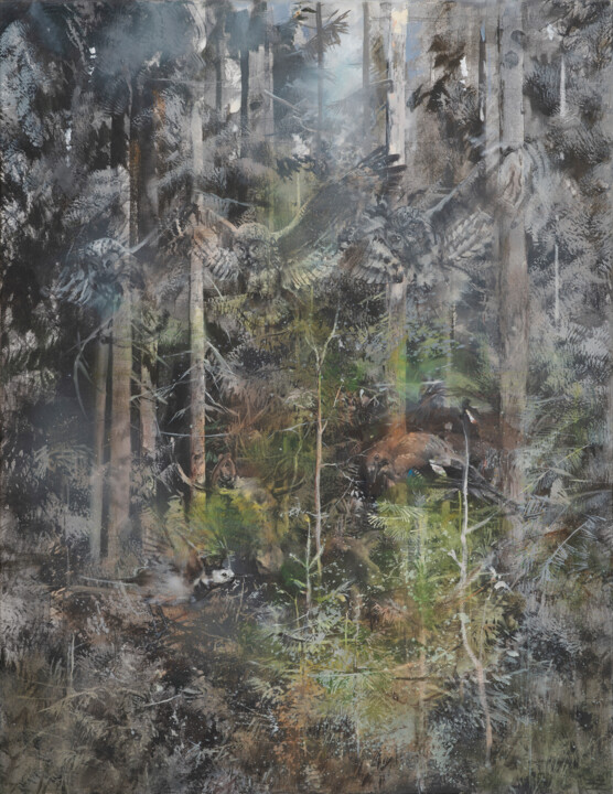 Peinture intitulée "A New Day in the Fo…" par Janis Zingitis, Œuvre d'art originale, Huile Monté sur Châssis en bois