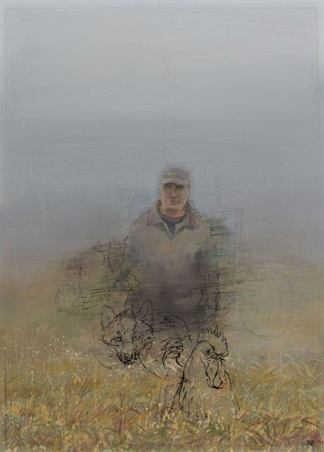 Pittura intitolato "Farmer in Fog" da Janis Zingitis, Opera d'arte originale