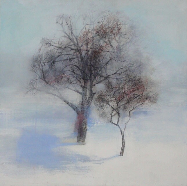 Pittura intitolato "Two Trees in Winter…" da Janis Zingitis, Opera d'arte originale