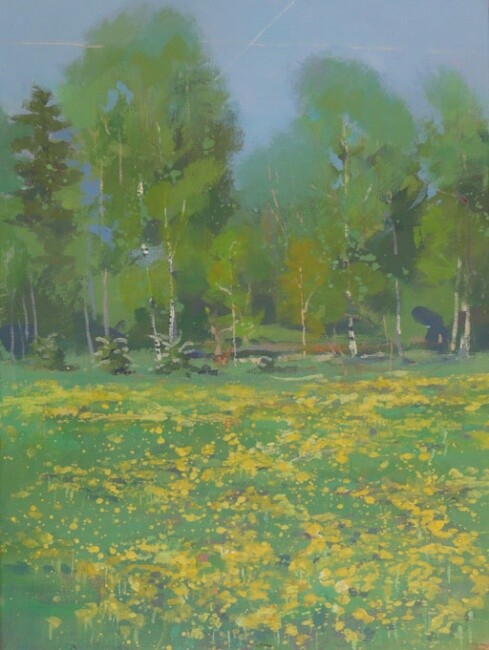 Painting titled "Dandelions in Bloom…" by Janis Zingitis, Original Artwork, Oil