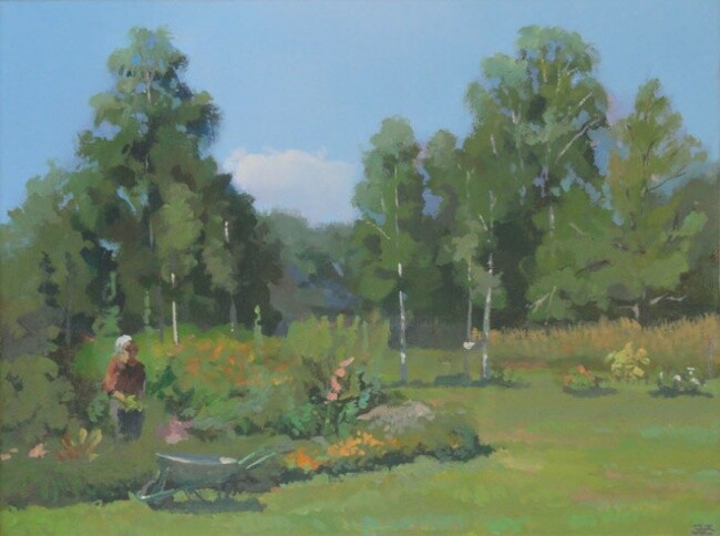 Pittura intitolato "August_garden" da Janis Zingitis, Opera d'arte originale