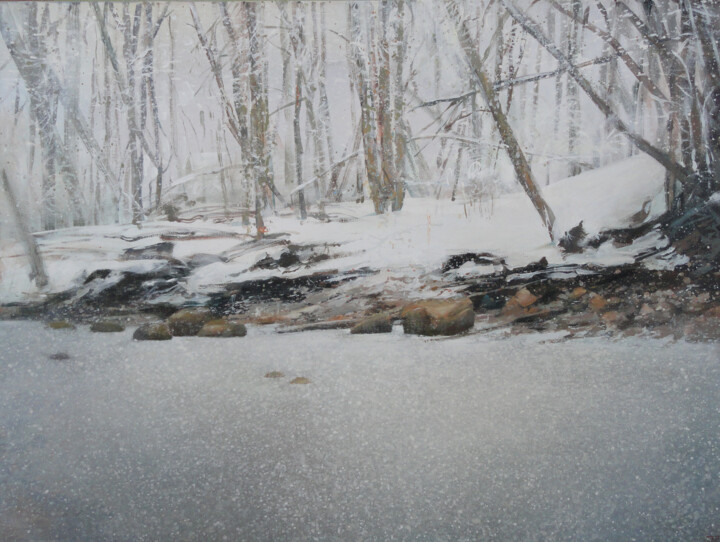 Ζωγραφική με τίτλο "Thin Ice on Aviekst…" από Janis Zingitis, Αυθεντικά έργα τέχνης, Ακρυλικό