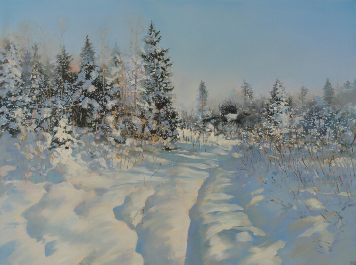 Pintura intitulada "Snowdrifts" por Janis Zingitis, Obras de arte originais, Óleo