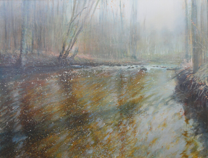 Painting titled "Running Water" by Janis Zingitis, Original Artwork, Oil