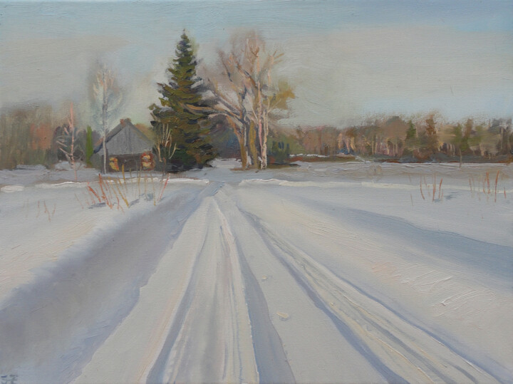 Painting titled "9 April 2013. Road.…" by Janis Zingitis, Original Artwork, Oil