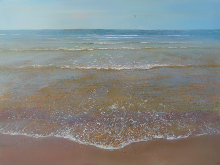 Pittura intitolato "landscape-with-kite…" da Janis Zingitis, Opera d'arte originale, Olio