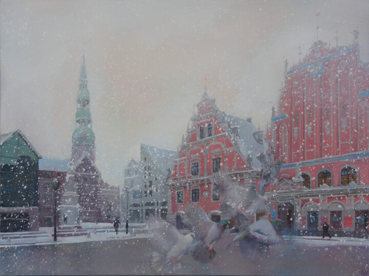 제목이 "First Snow in Riga…"인 미술작품 Janis Zingitis로, 원작, 기름