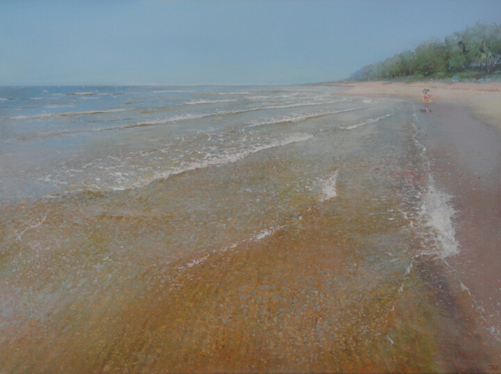 Peinture intitulée "Baltic Sea in July" par Janis Zingitis, Œuvre d'art originale, Huile