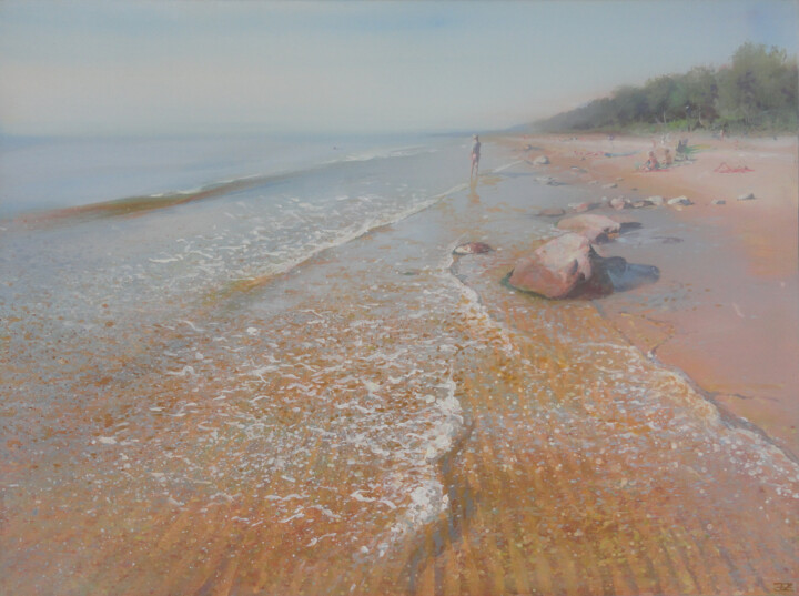Картина под названием "Baltic Beach in Aug…" - Janis Zingitis, Подлинное произведение искусства, Масло