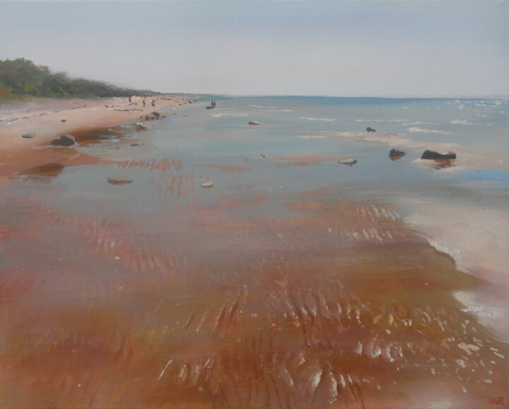 Painting titled "Baltic Beach on Sun…" by Janis Zingitis, Original Artwork, Oil