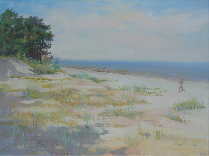 Painting titled "Baltic Beach on a H…" by Janis Zingitis, Original Artwork, Acrylic
