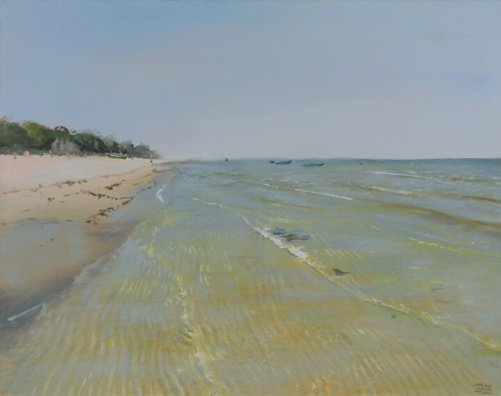 Painting titled "Beach at Ragaciems" by Janis Zingitis, Original Artwork, Acrylic