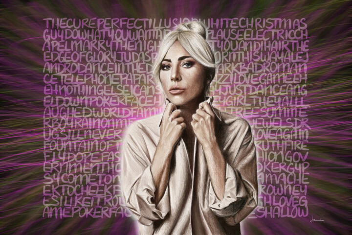 Digital Arts titled "Tribute to Lady Gaga" by Jean-Michel Botsen, Original Artwork, Digital Painting