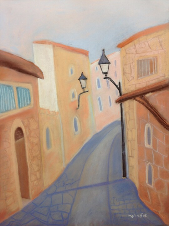 Рисунок под названием "street in Safed 9" - Janna Shulrufer, Подлинное произведение искусства, Пастель