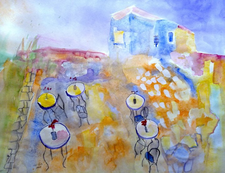 「cityscape in Safed」というタイトルの絵画 Janna Shulruferによって, オリジナルのアートワーク, 水彩画