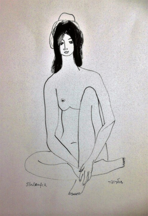 「sitting nude」というタイトルの描画 Janna Shulruferによって, オリジナルのアートワーク, インク