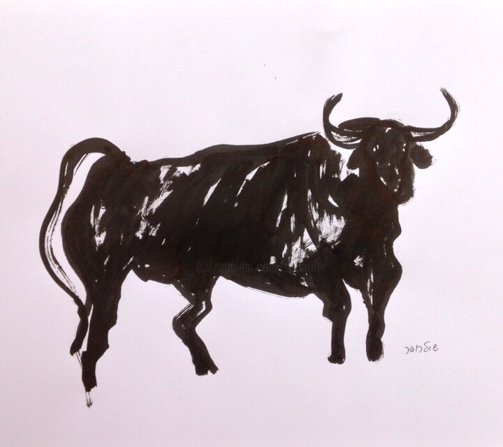 Disegno intitolato "bull#1" da Janna Shulrufer, Opera d'arte originale, Inchiostro