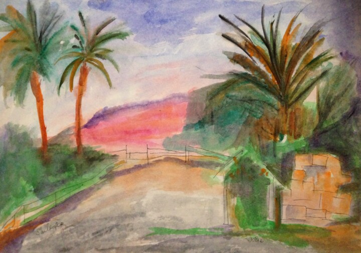 Painting titled "landscape in Eilat" by Janna Shulrufer, Original Artwork, Watercolor