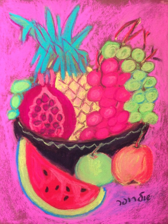 Dibujo titulada "Still life with wat…" por Janna Shulrufer, Obra de arte original, Pastel