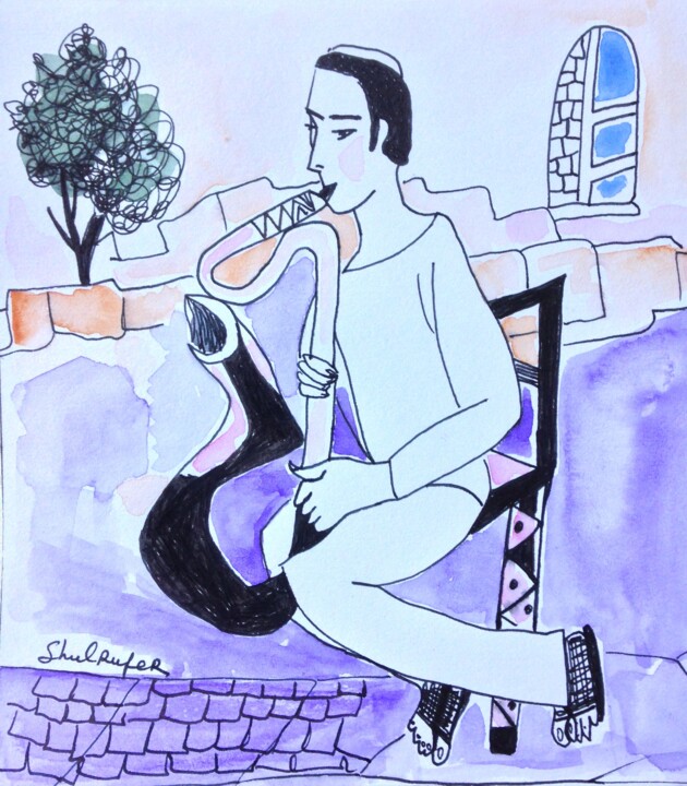 Drawing titled "music" by Janna Shulrufer, Original Artwork, Watercolor