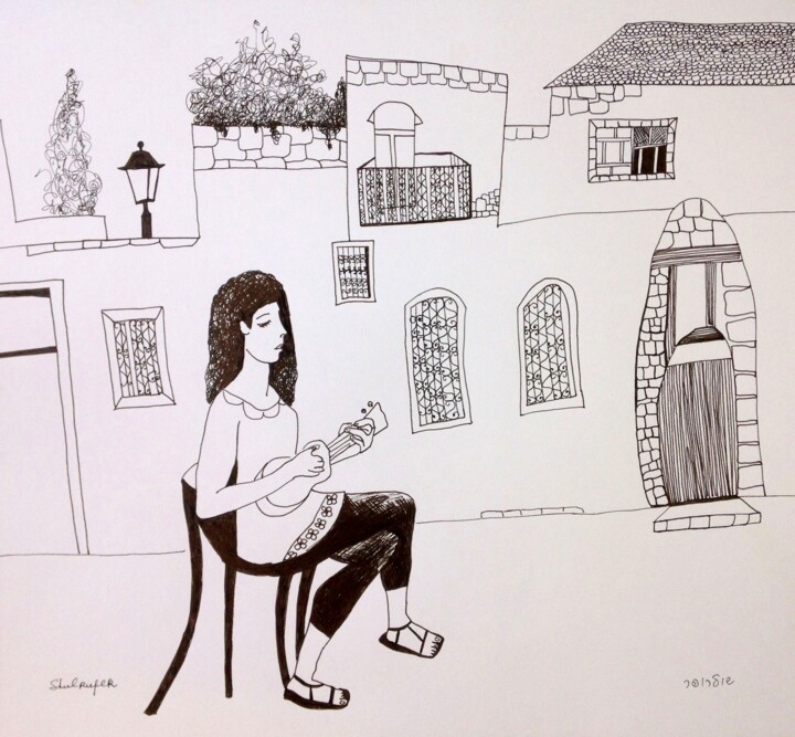 Drawing titled "music in the street" by Janna Shulrufer, Original Artwork, Ink