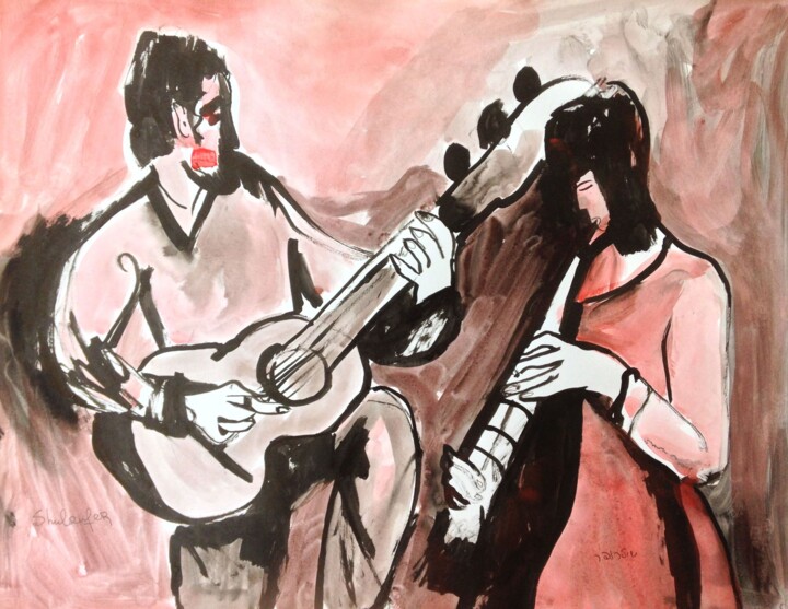 Drawing titled "two musicians" by Janna Shulrufer, Original Artwork, Ink