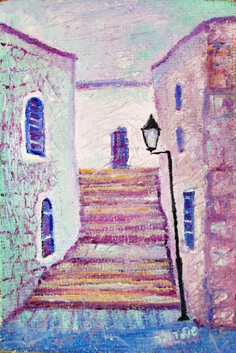 Peinture intitulée "street in old Safed…" par Janna Shulrufer, Œuvre d'art originale, Huile