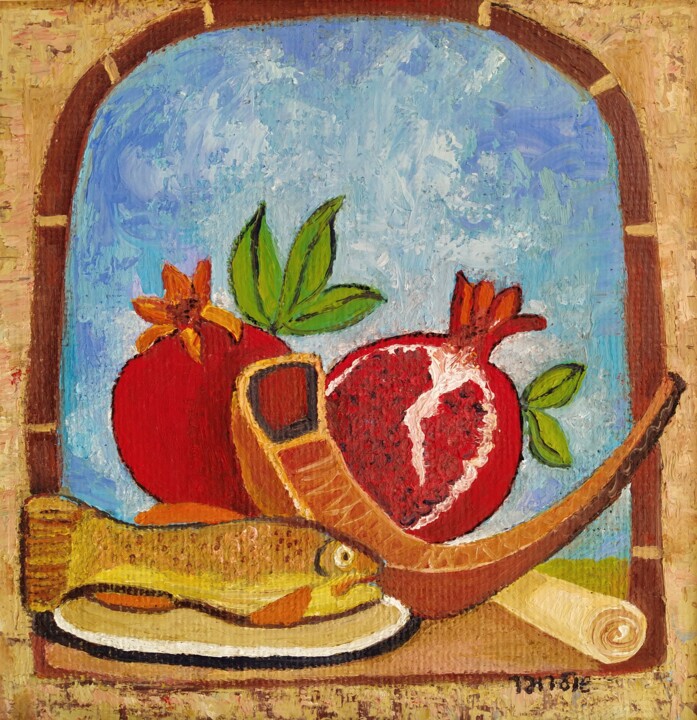 Painting titled "still life with fis…" by Janna Shulrufer, Original Artwork, Oil