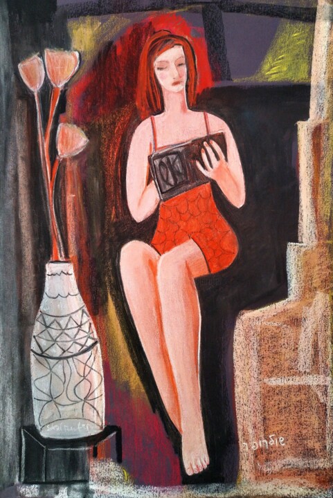 Peinture intitulée "A Lady reading" par Janna Shulrufer, Œuvre d'art originale, Pastel