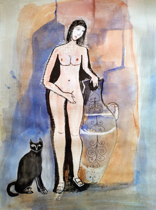 Drawing titled "metaphysical nude" by Janna Shulrufer, Original Artwork, Watercolor